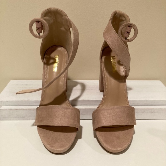 Nude Beige Suede Heels - Picture 1 of 6